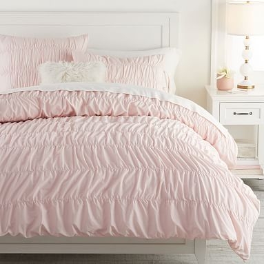 Ruched Organic Duvet Cover, Twin/Twin XL, Powdered Blush - Image 0