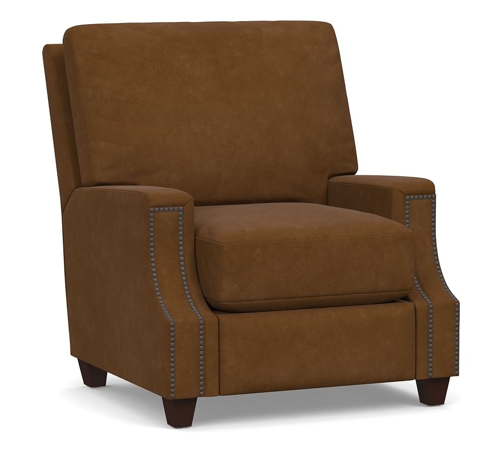 James Square Arm Leather Recliner, Down Blend Wrapped Cushions, Aviator Umber - Image 0