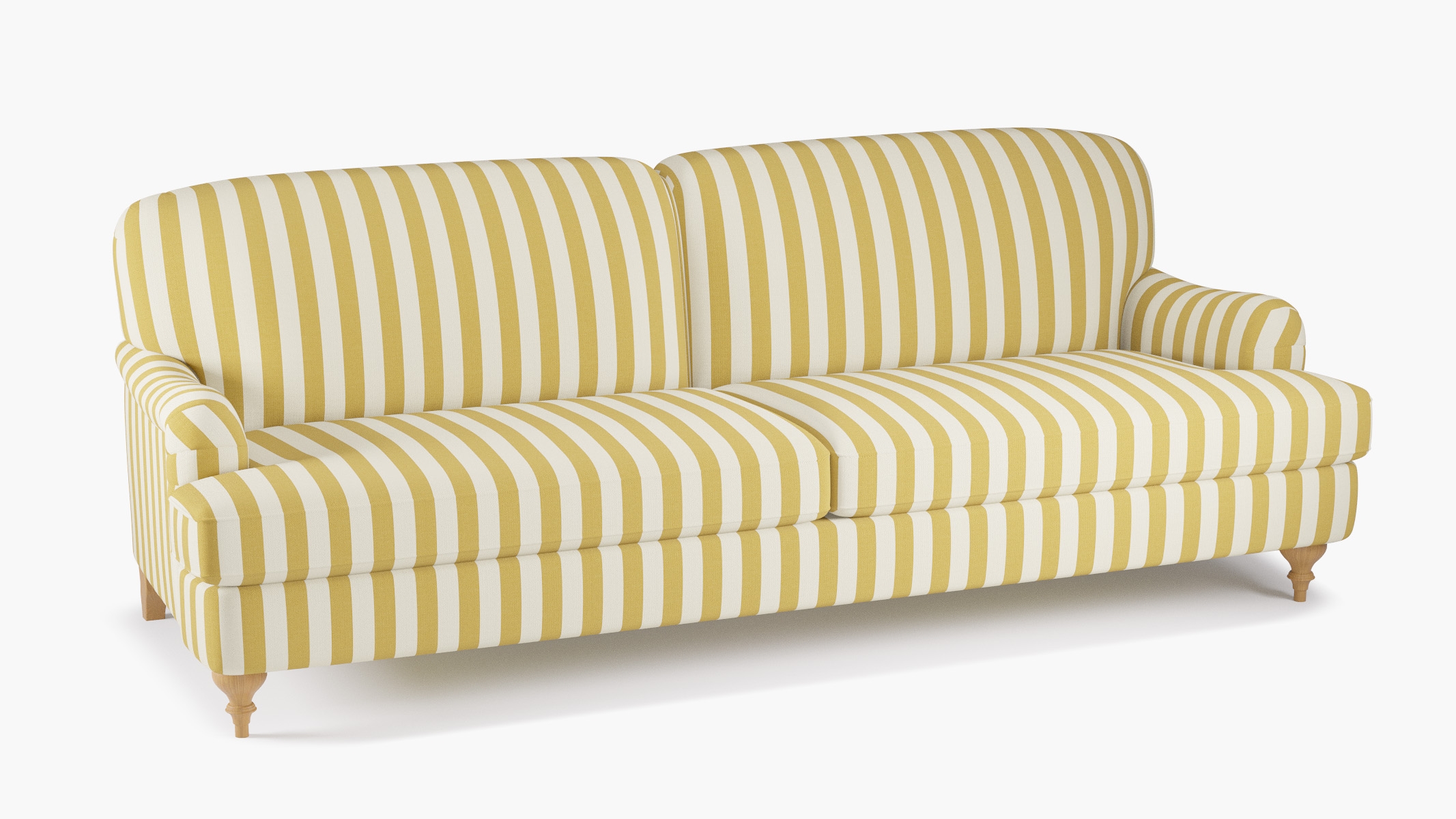 English Roll Arm Sofa, Citrine Cabana Stripe, Natural Turned Wood Leg - Image 1