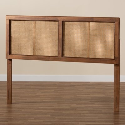 Arlo Mid-Century Modern Ash Walnut Finished Wood And Synthetic Rattan King Size Headboard - Image 0