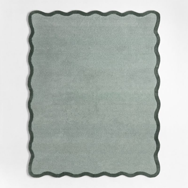 Wavy Border Muted Teal Kids Performance Area Rug 5'x8' - Image 1