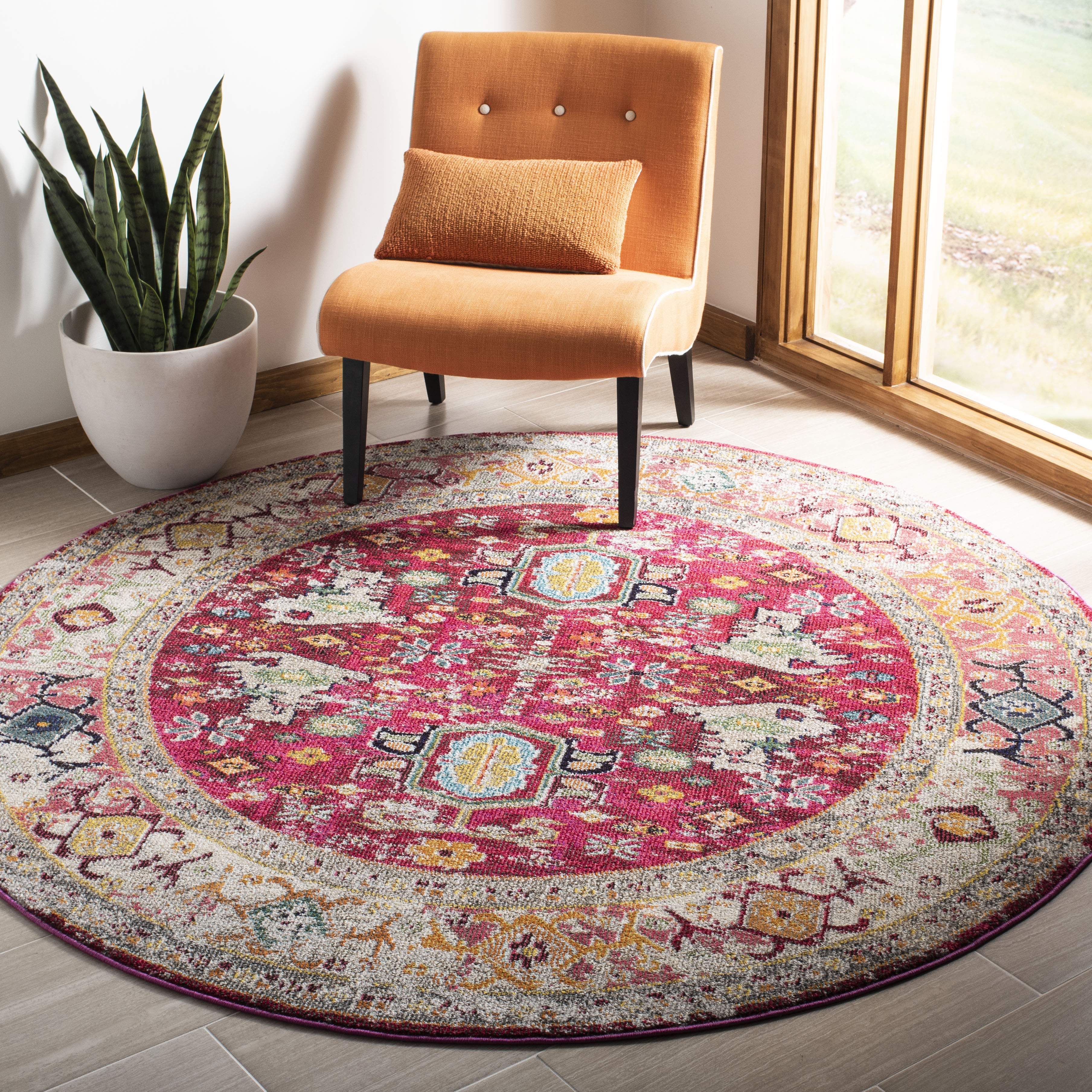 Arlo Home Woven Area Rug, MNC256R, Fuchsia/Light Grey,  6' 7" X 6' 7" Round - Image 1