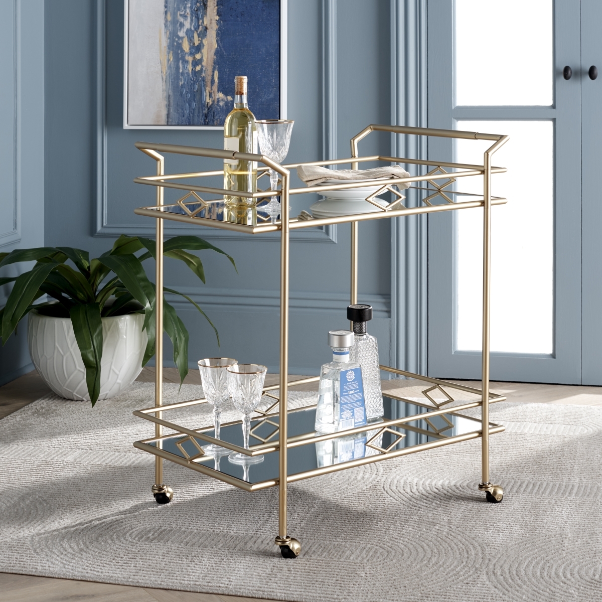 Elspeth 2 Tier Bar Cart - Gold / Mirror - Safavieh - Image 1