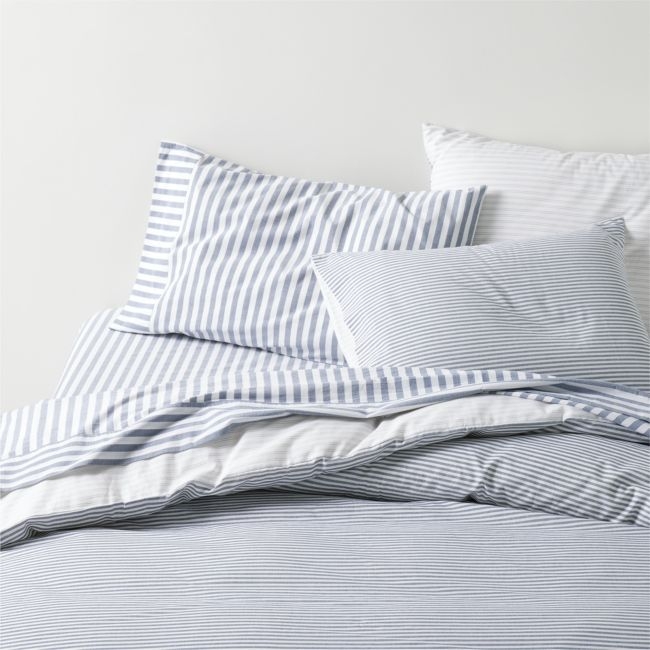 Oxford Shirting Light Indigo Blue Organic Cotton Reversible King Duvet Cover - Image 0
