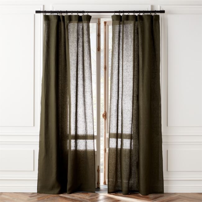 EUROPEAN FLAX™-Certified Linen Forest Green Window Curtain Panel 48''x96" - Image 0