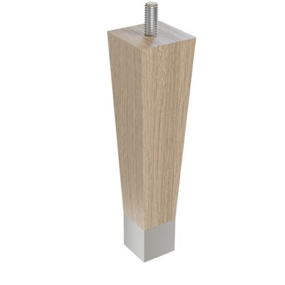 6" Square Tapered White Oak Leg With 1" Brushed Aluminum Ferrule And Clear Finish - Image 0