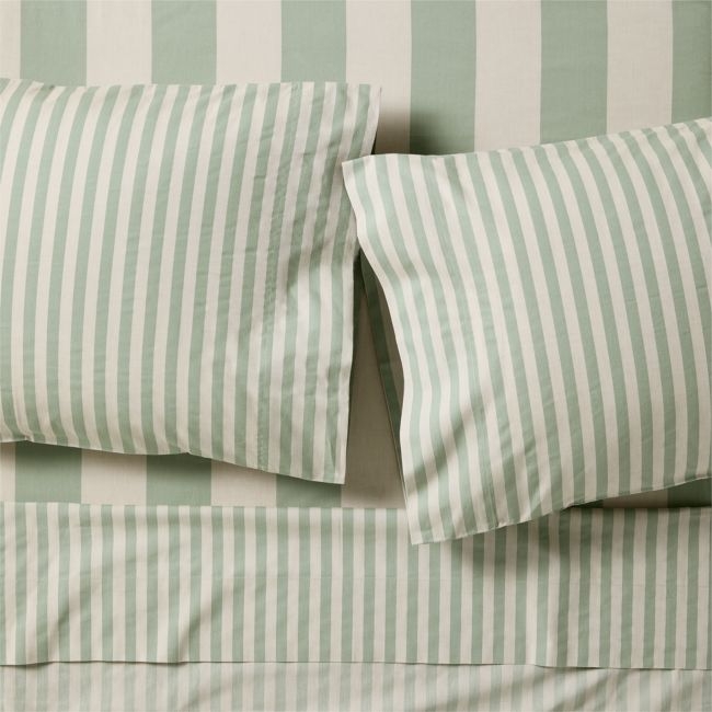 Riviera Green Stripe 100% Organic Cotton Kids Queen Sheet Set - Image 0