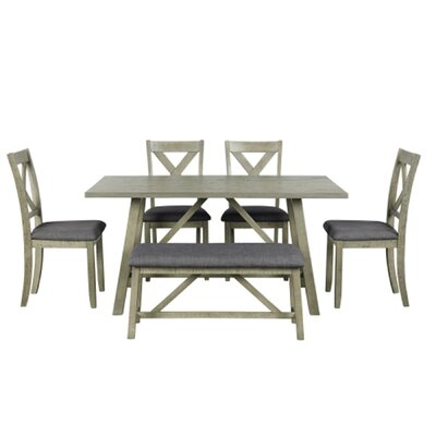 6 Piece Dining Table Set Wood Dining Table And Chair Kitchen Table Set With Table, Bench And 4 Chairs, Rustic Style, Gray - Image 0