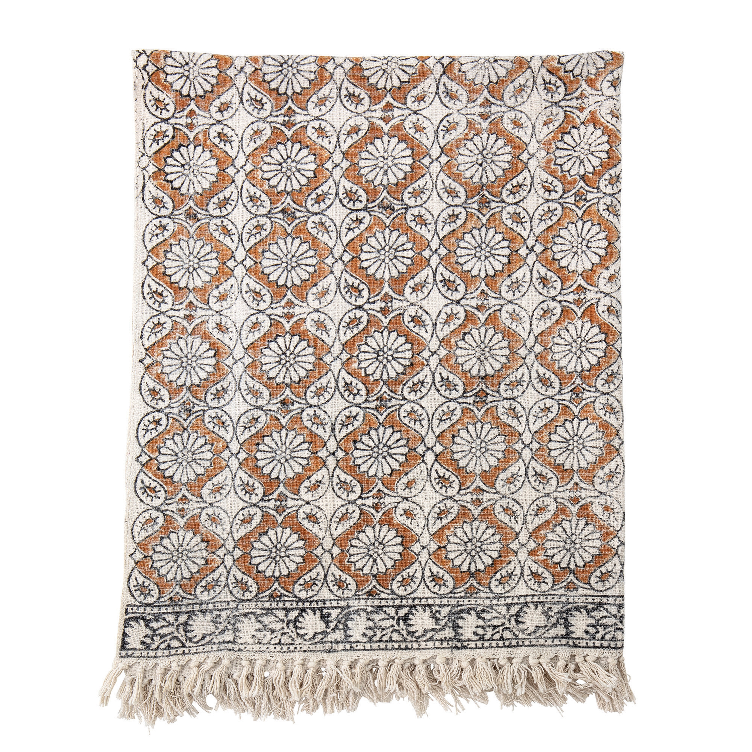 60" x 50" Cotton Printed Throw with Floral Design & Fringe - Image 0