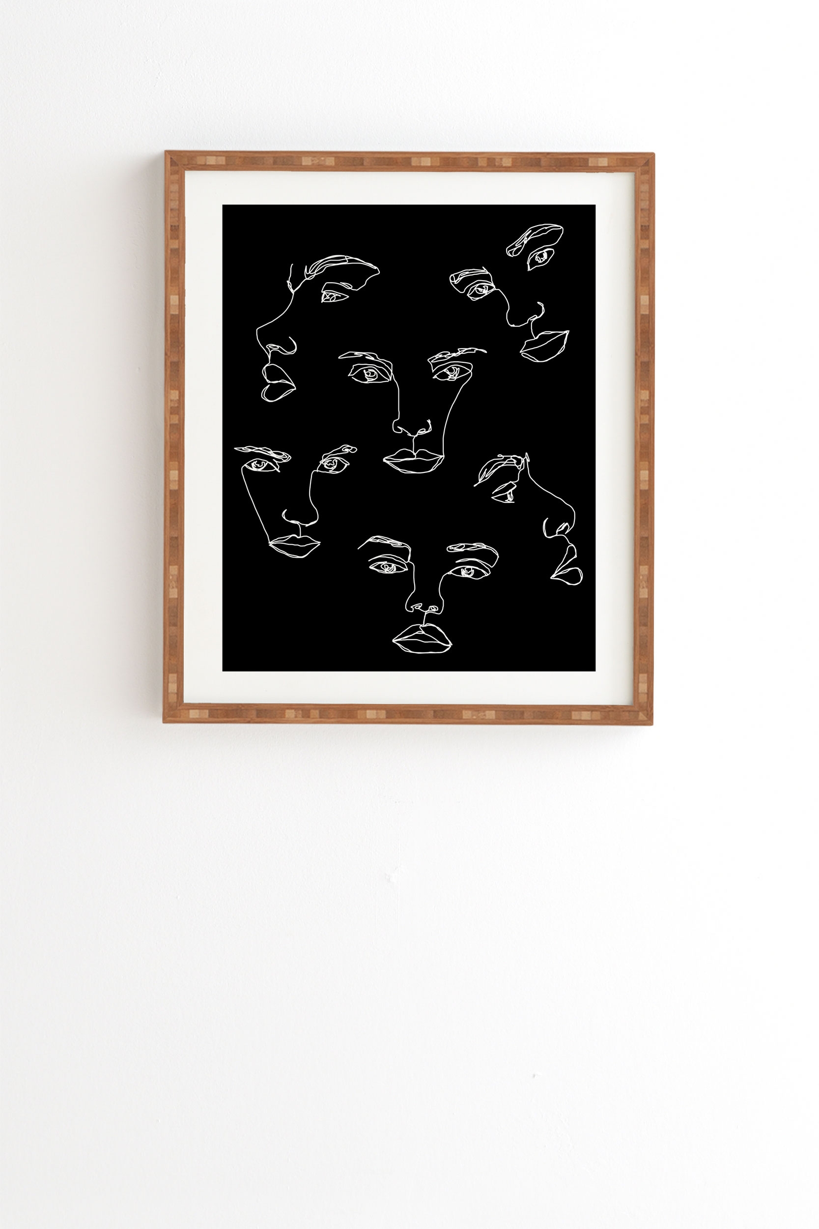 Faces Single Line Drawing Cyra by The Colour Study - Framed Wall Art Bamboo 19" x 22.4" - Image 0