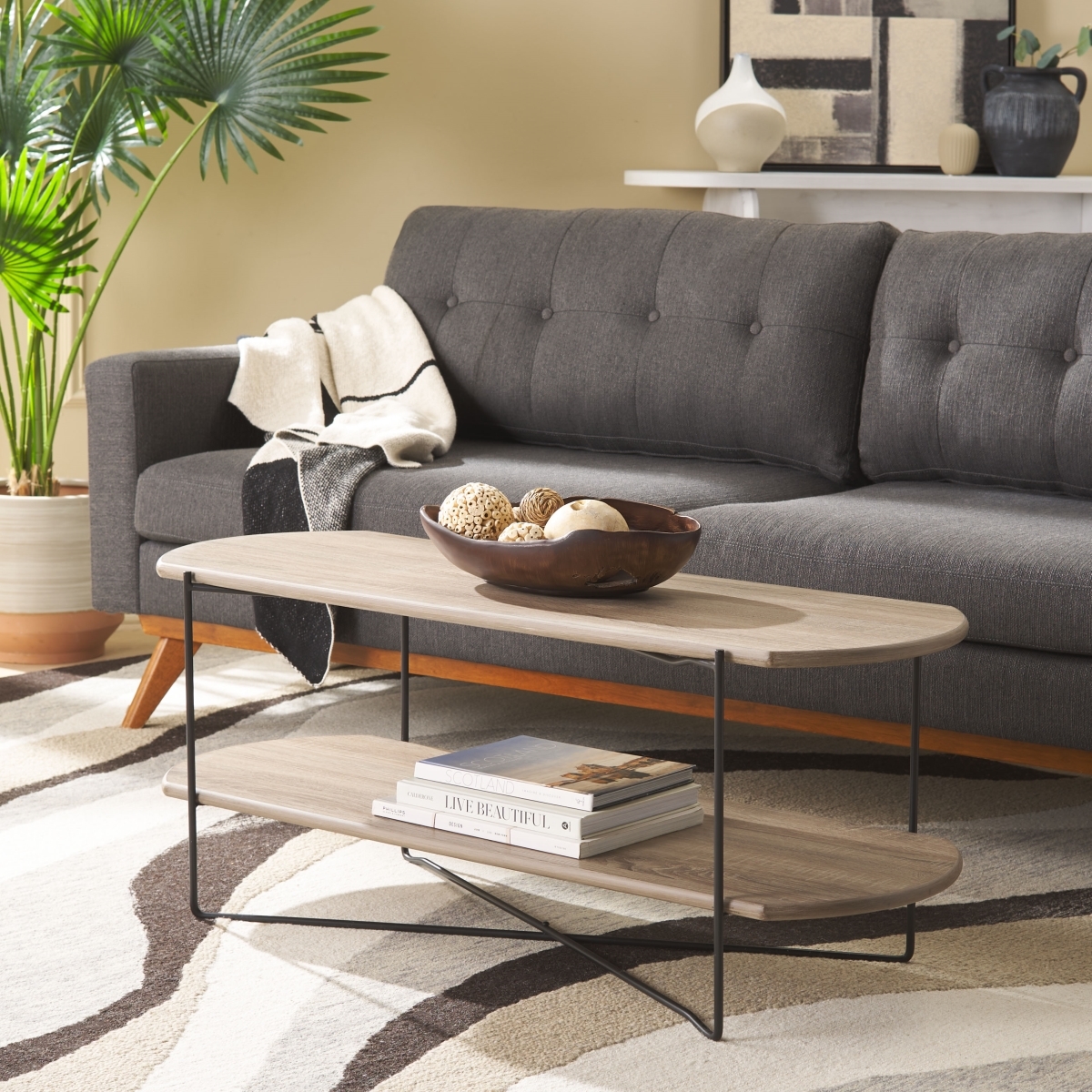 Marlee Coffee Table - Light Grey Oak / Black - Safavieh - Image 1