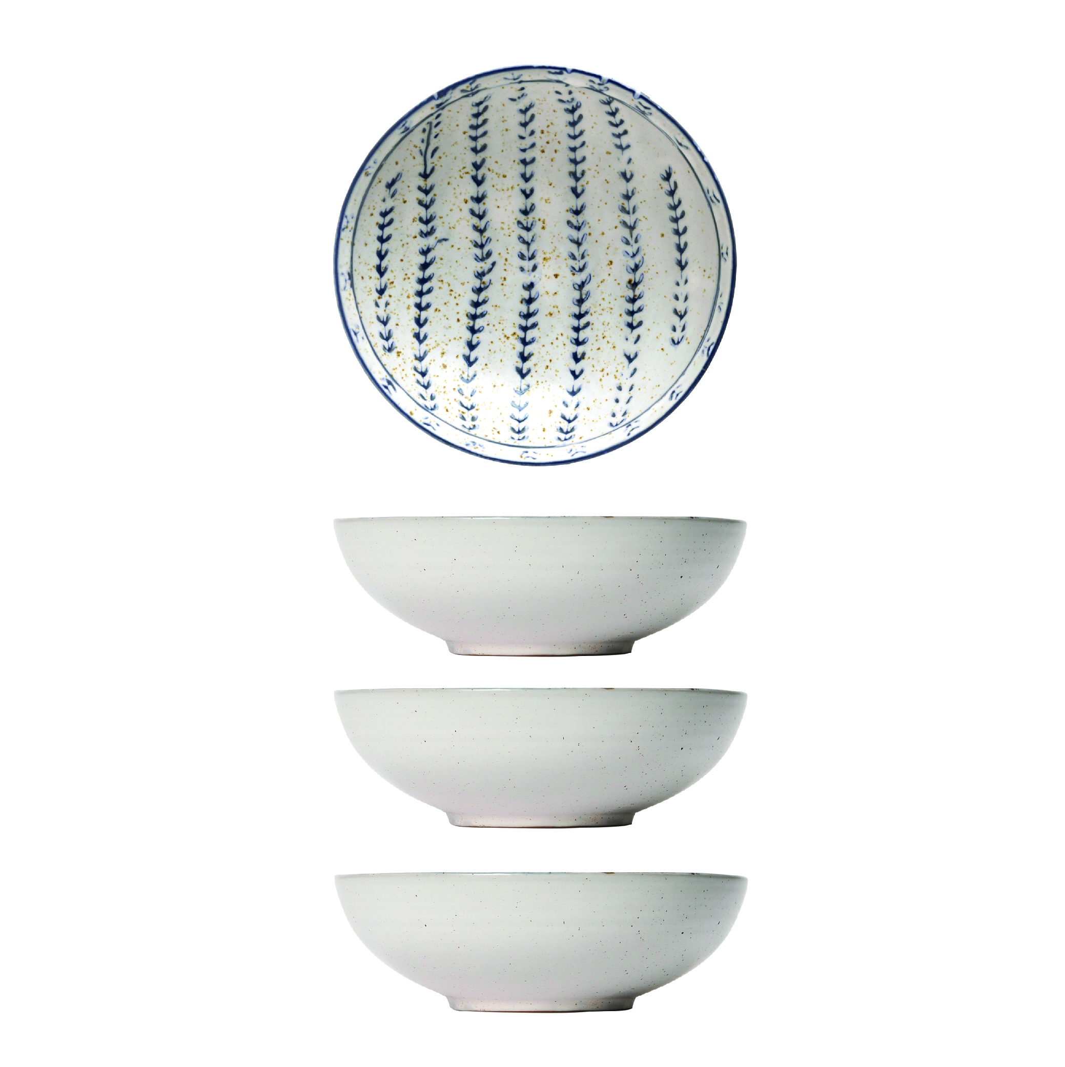  Stoneware Bowl with Debossed Pattern and Reactive Glaze, Antique White and Blue, Set of 4 - Image 0