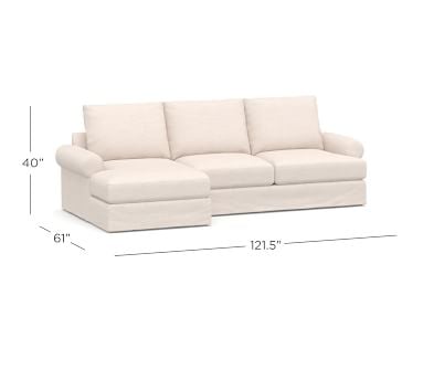 Canyon Roll Arm Slipcovered Left Arm Loveseat with Chaise Sectional, Down Blend Wrapped Cushions, Performance Heathered Basketweave Dove - Image 4