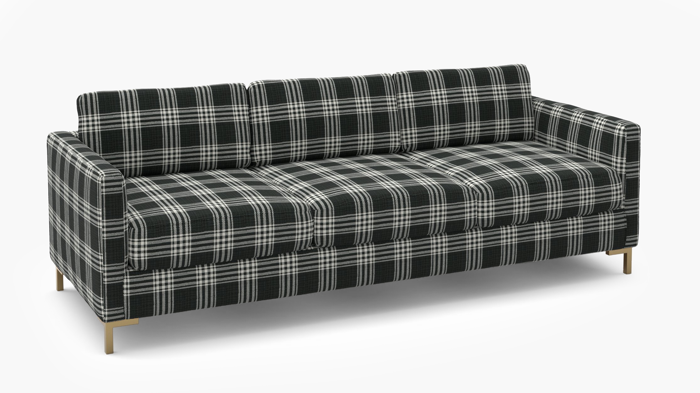 Modern Sofa, Barnegat Plaid, Brass L Leg - Image 1