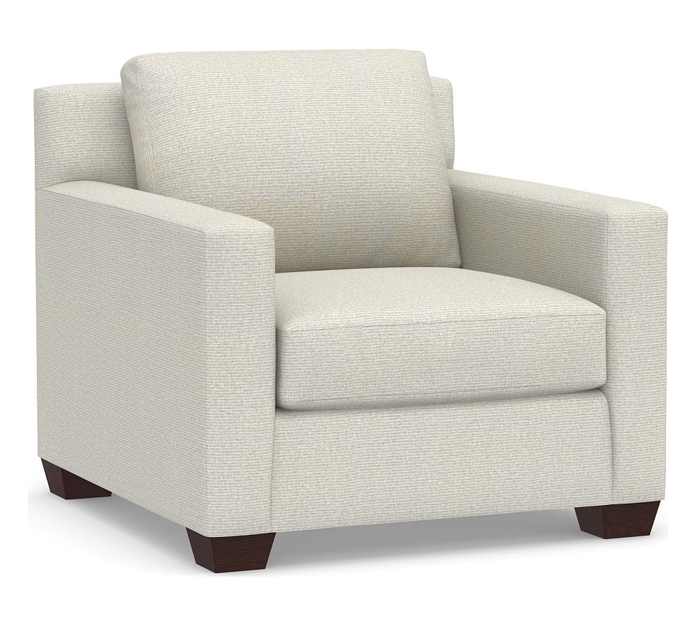 York Square Arm Upholstered Armchair, Down Blend Wrapped Cushions, Performance Heathered Basketweave Dove - Image 0