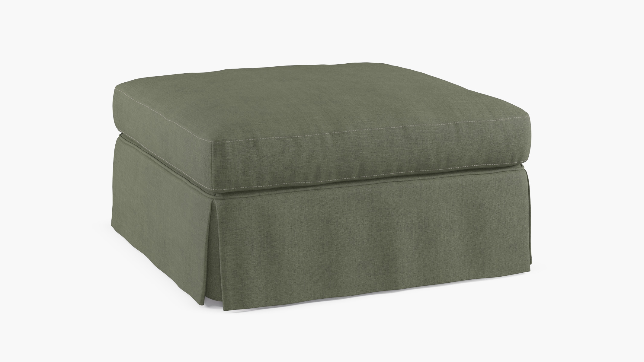 Skirted Cocktail Ottoman, Moss Luxe Linen - Image 1