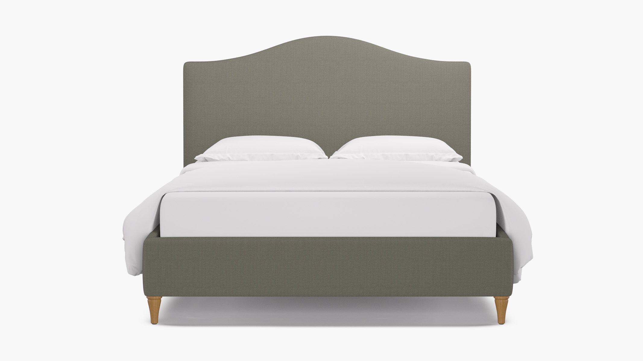 Camelback Bed, Putty Everyday Linen, Natural Decorative Tapered Leg, King - Image 0