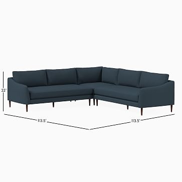 Vail Curved Arm Corner Sectional Set 3: Left Arm Sofa, Corner, Right Arm Sofa, Poly, Heathered Tweed, Charcoal, Walnut - Image 1