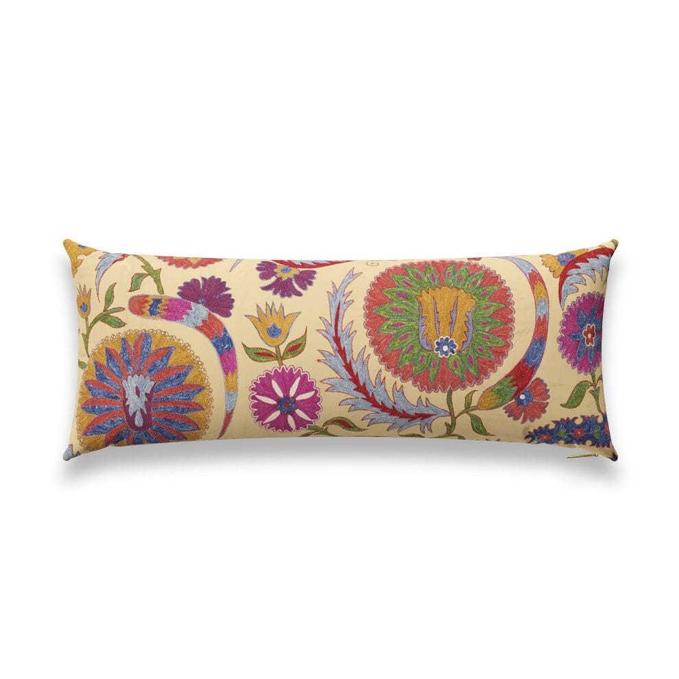 Bright Botanical Suzani Pillow by St. Frank | 18" W x 18" H | Cotton/Silk/Linen - Image 10
