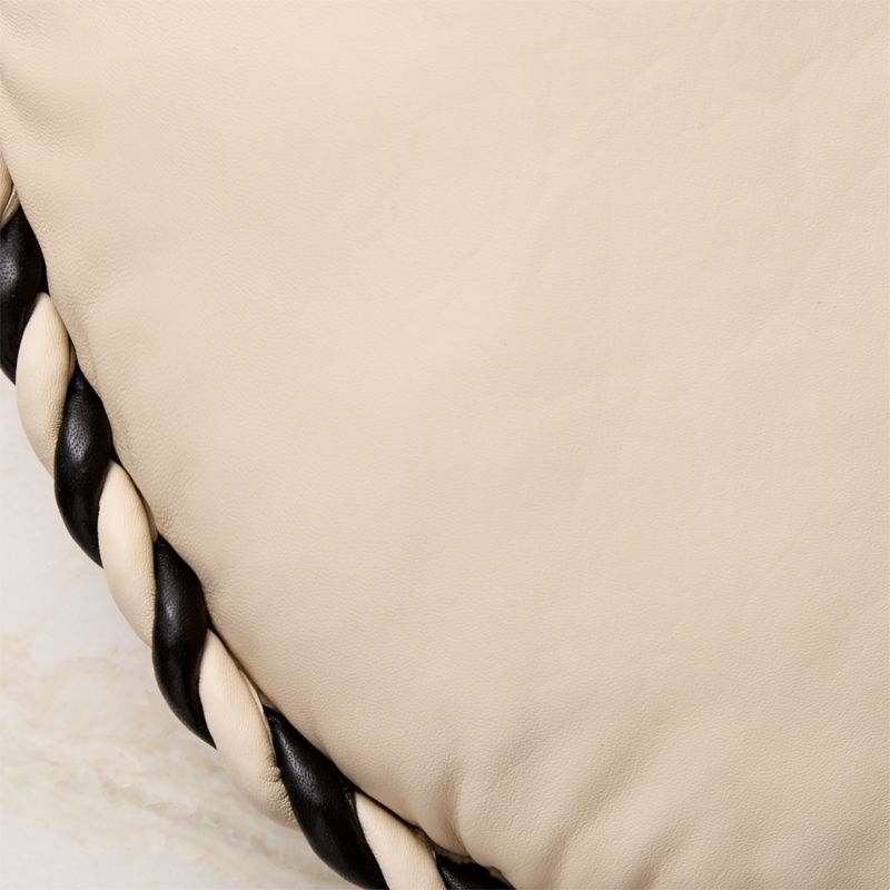 Marlon Warm White and Black Twisted Leather Round Throw Pillow 16" - Image 1