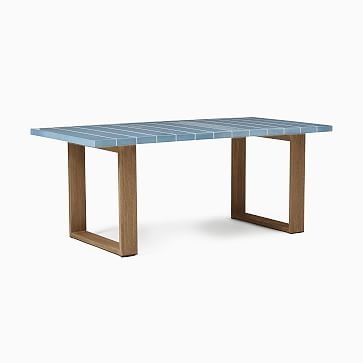 Glazed Top Dining Table, 72 Inch Rectangle, Wood/Ceramic, Blue Glaze/Weathered Gray - Image 2