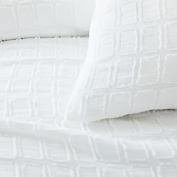 Clipped Jacquard Squares Duvet Styled Set, Stone White, Queen - Image 2
