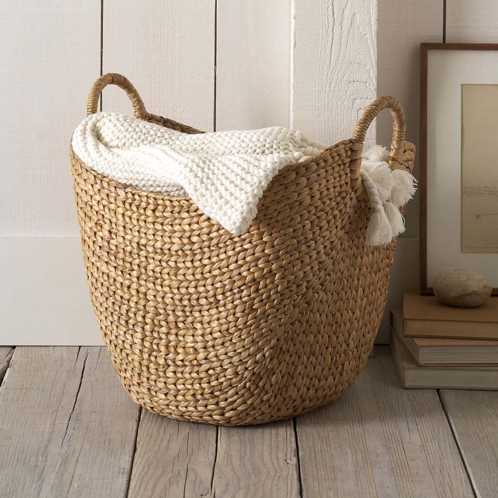 Curved Seagrass Basket, Handle Baskets, Natural, Large, 17.7"W x 21.6"D x 19.3"H - Image 0