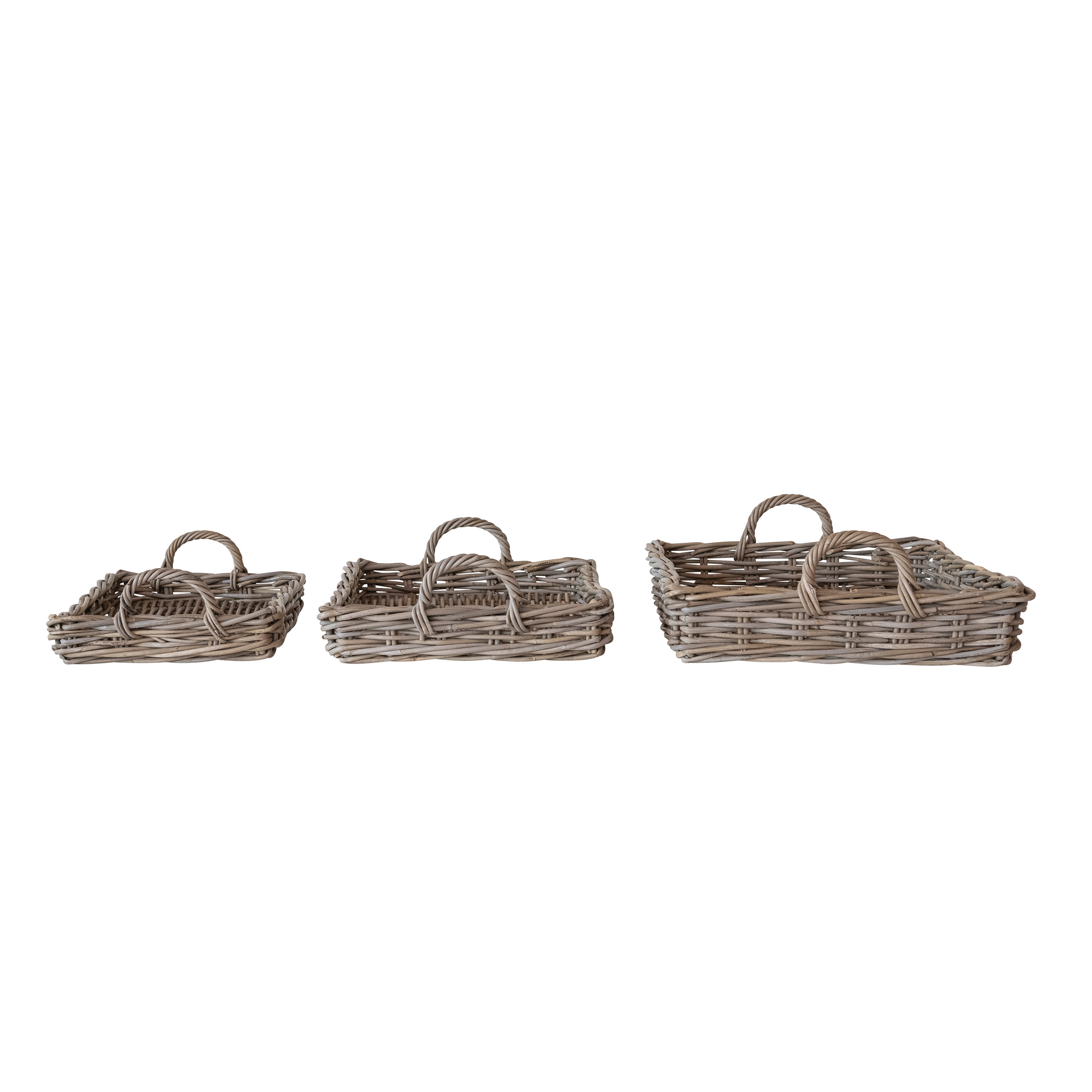 Decorative Woven Rattan Trays with Handles, Natural, Set of 3 - Image 0