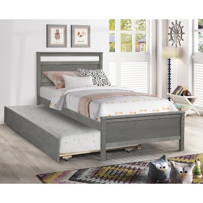 Twin Bed Frame With Trundle Wood Mattress Foundation Space-saving Gray Sofa Bed - Image 0