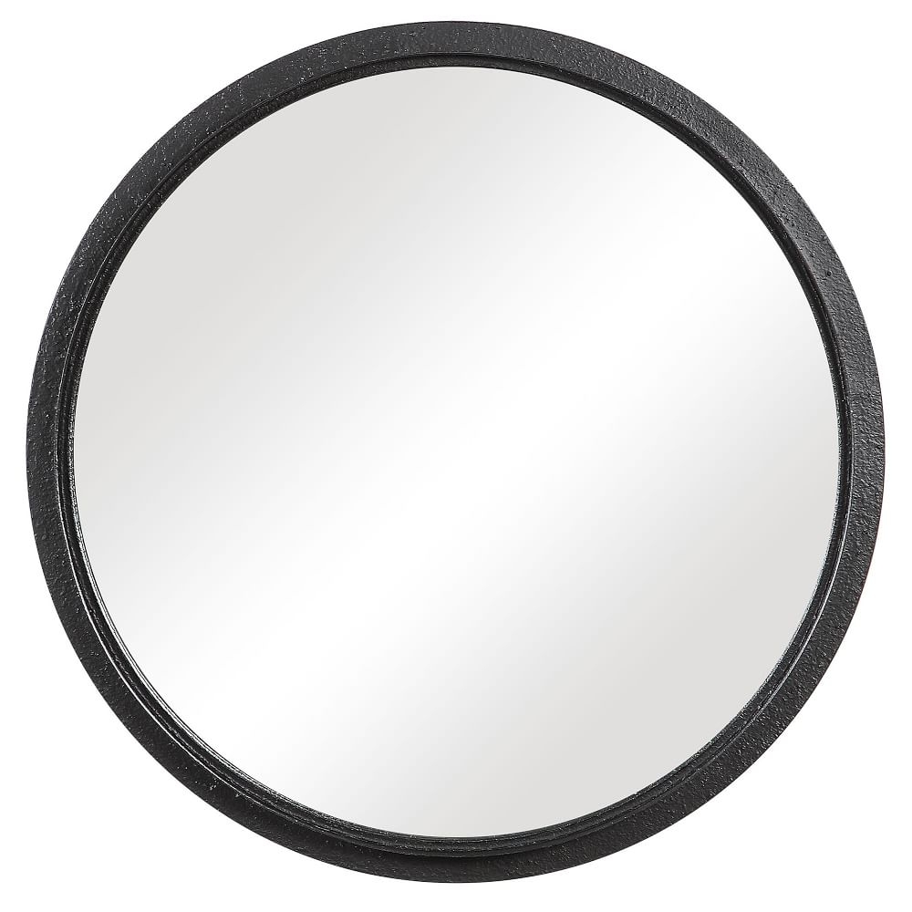 Textured Round Metal Mirror, Black - Image 0