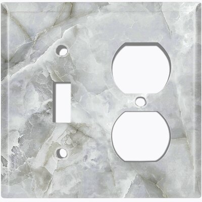 Metal Light Switch Plate Outlet Cover (Marble Gray Print 3  - Single Toggle Single Duplex) - Image 0