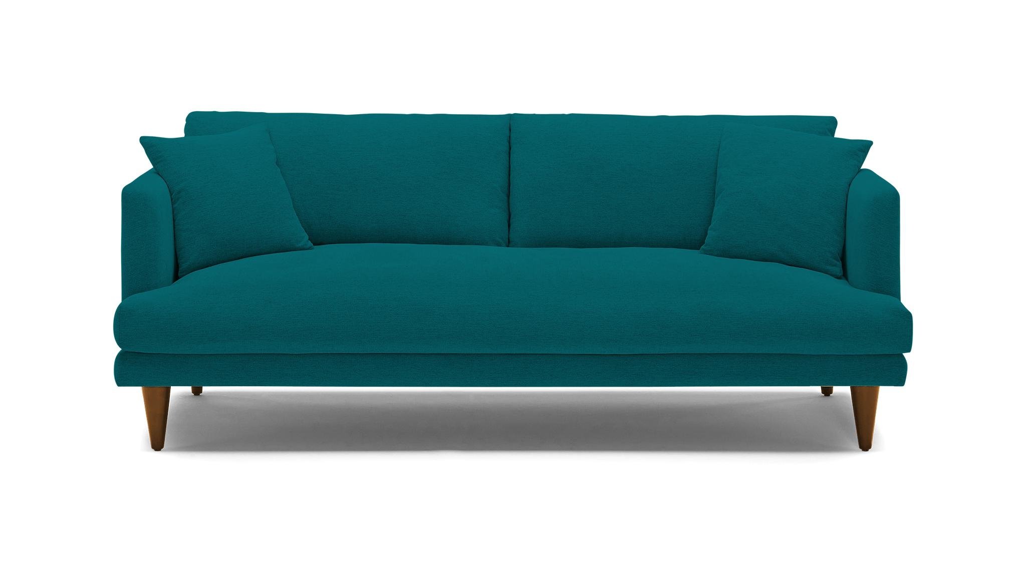 Blue Lewis Mid Century Modern Sofa - Lucky Turquoise - Mocha - Cone - Image 0