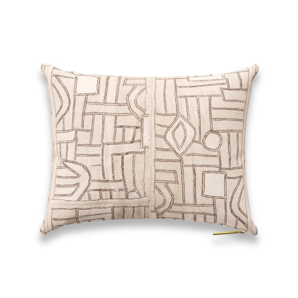Ecru Maze Kuba Cloth Pillow by St. Frank | Brown | 16" W x 12" H | Linen - Image 0