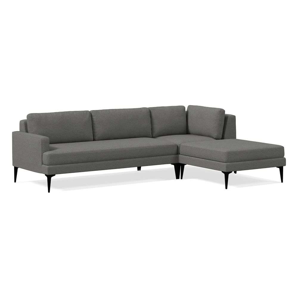 Andes 101" Right Multi Seat 3-Piece Ottoman Sectional, Petite Depth, Chenille Tweed, Pewter, Dark Pewter - Image 0