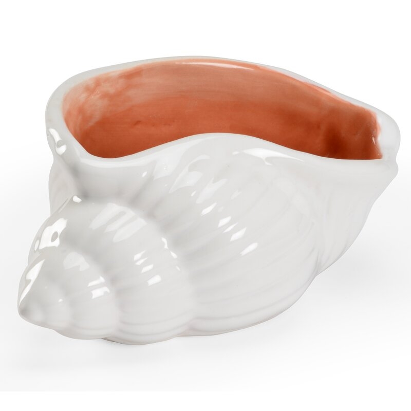 Wildwood Marco Ceramic Abstract Decorative Bowl in White/Coral Glaze - Image 0