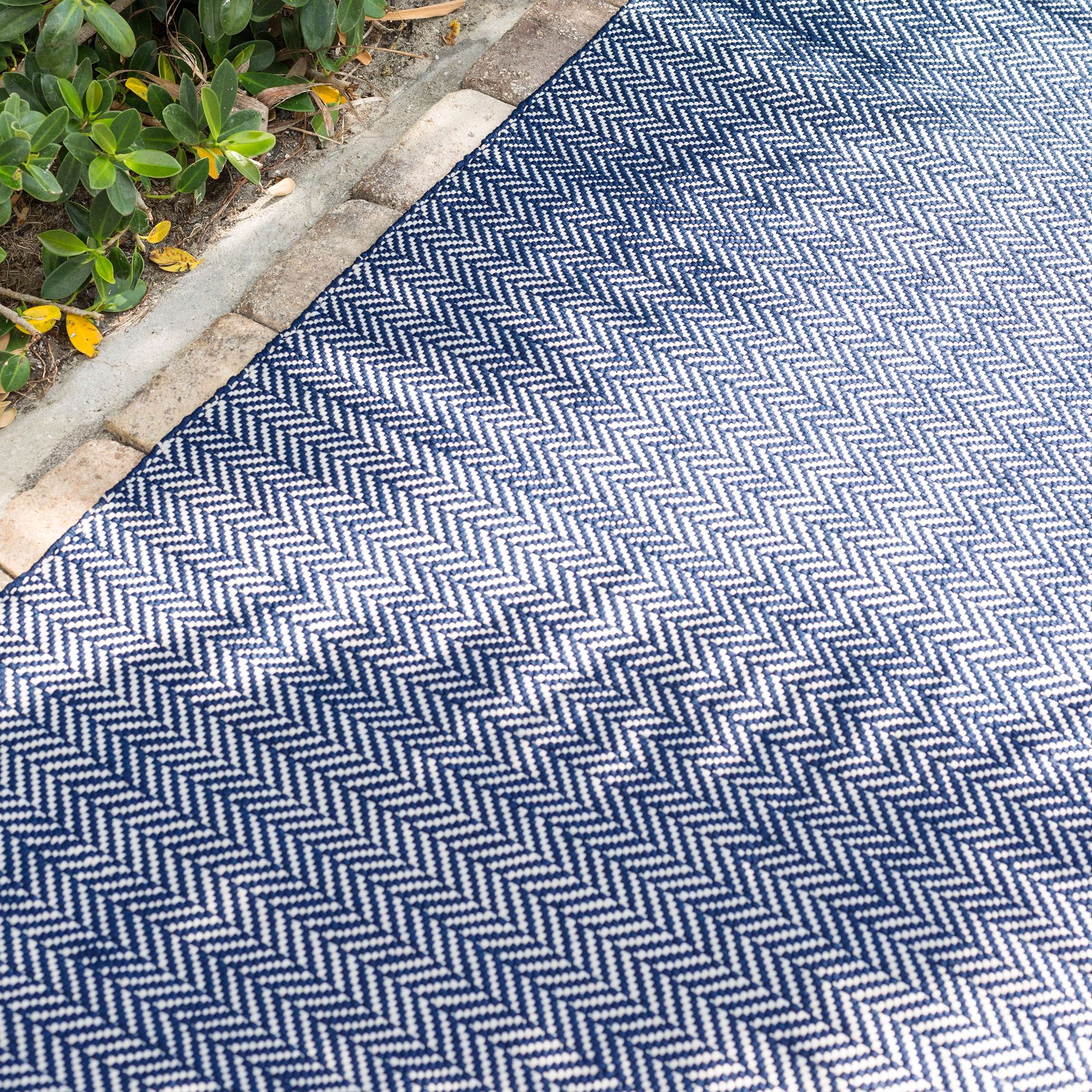 Herringbone Indigo/White Handwoven Indoor/Outdoor Rug - Image 1