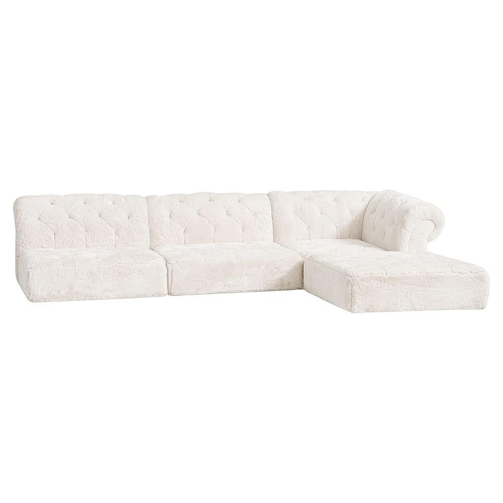 Cushy Roll Arm Super Sectional Set, Chenille Plain Weave Washed Pool, MTO - Image 0