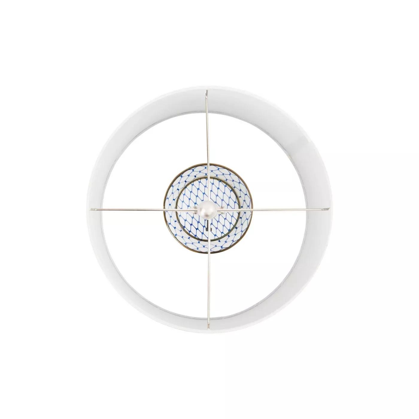 Ceramic Table lamp with Linen Shade, Indigo & White - Image 1