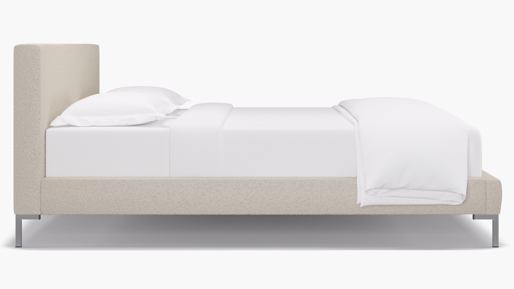 Modern Platform Bed, Snow Bouclé, Chrome, King - Image 2