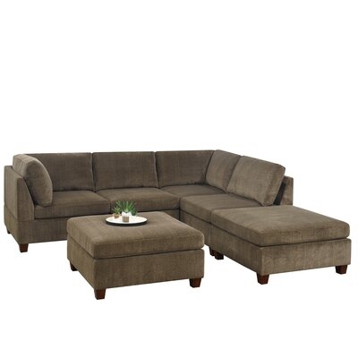 Gauti 74" Wide Chenille Reversible Modular Corner Sectional with Ottoman - Image 0