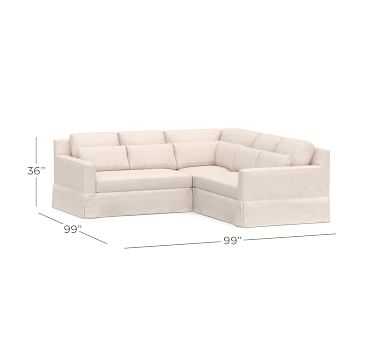 York Square Arm Slipcovered Deep Seat 3-Piece L-Shaped Corner Sectional with Bench Cushion, Down Blend Wrapped Cushions, Performance Boucle Pebble - Image 2
