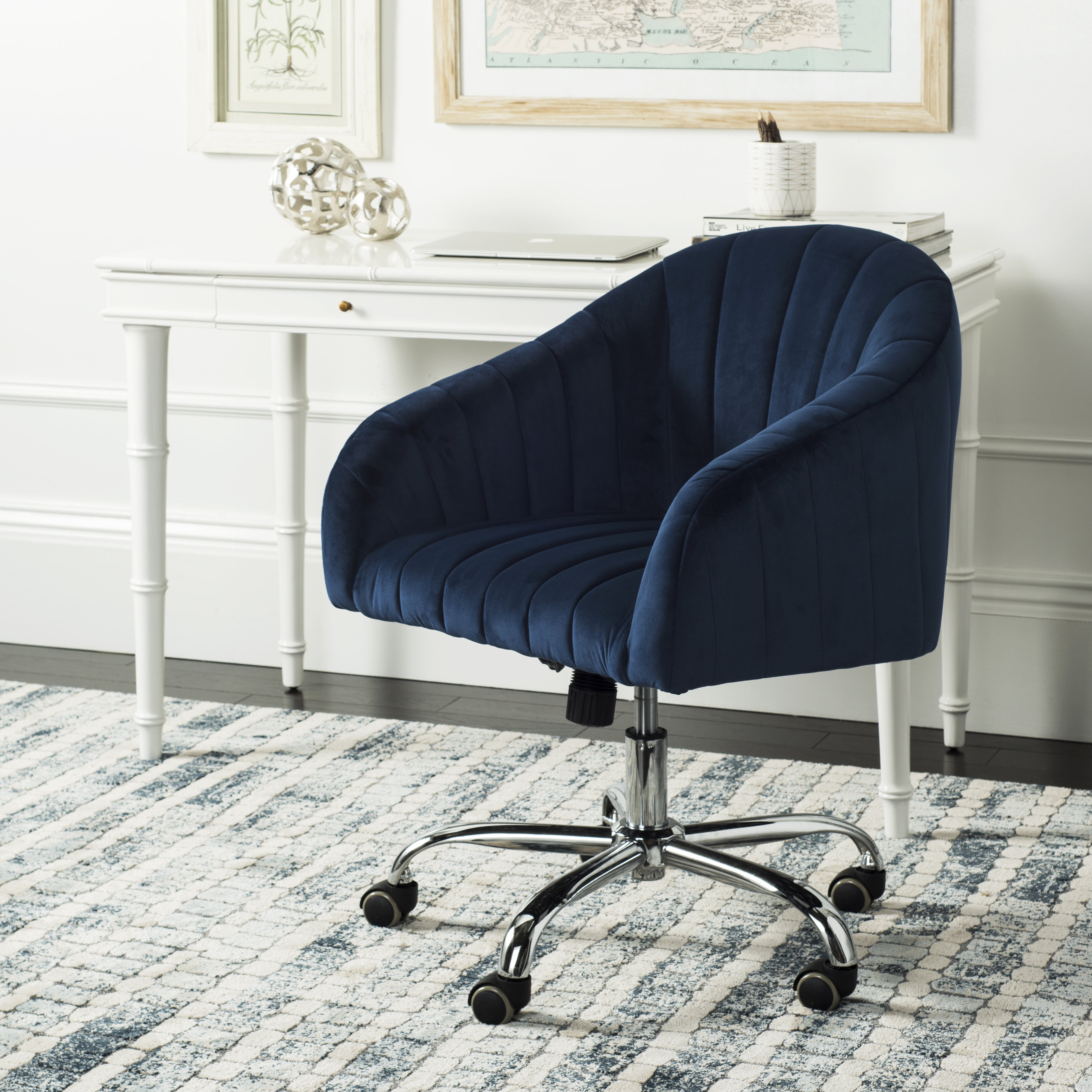 Themis Velvet Chrome Leg Swivel Office Chair - Navy/Chrome - Safavieh - Image 7