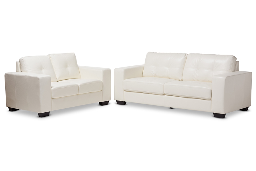 Baxton Studio Adalynn Modern and Contemporary White Faux Leather Upholstered 2-Piece Livingroom Set - Image 1