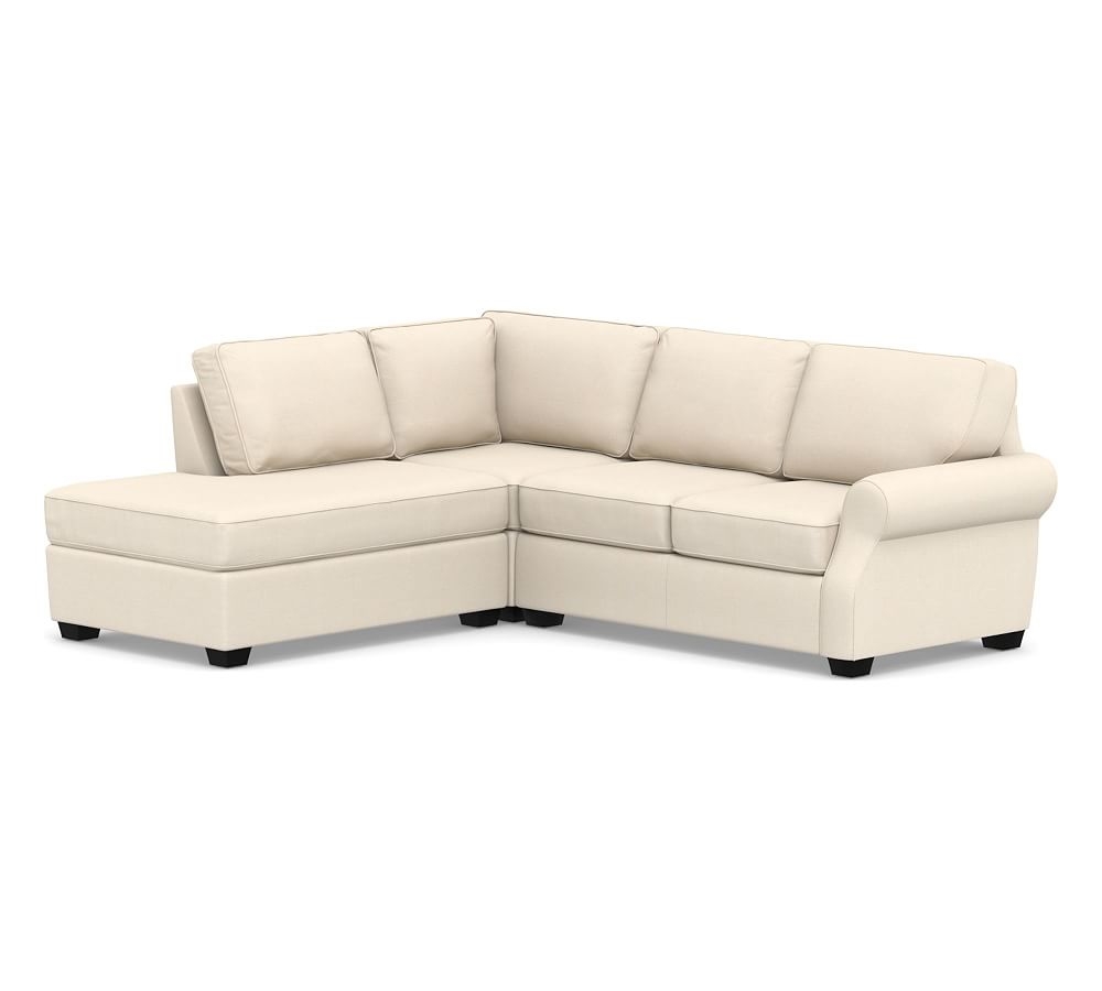 SoMa Fremont Roll Arm Upholstered Right 3-Piece Bumper Sectional, Polyester Wrapped Cushions, Sunbrella(R) Performance Sahara Weave Ivory - Image 0