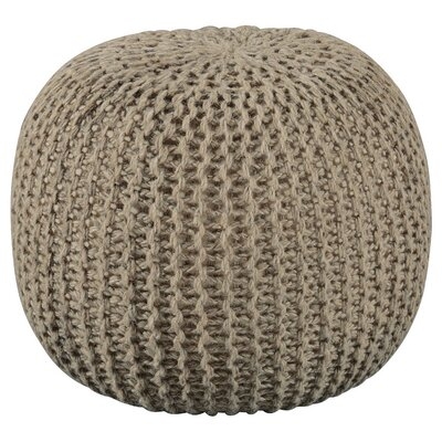 Round Pouf With Hand Knit Details, Blue And White in , Brown - Image 0
