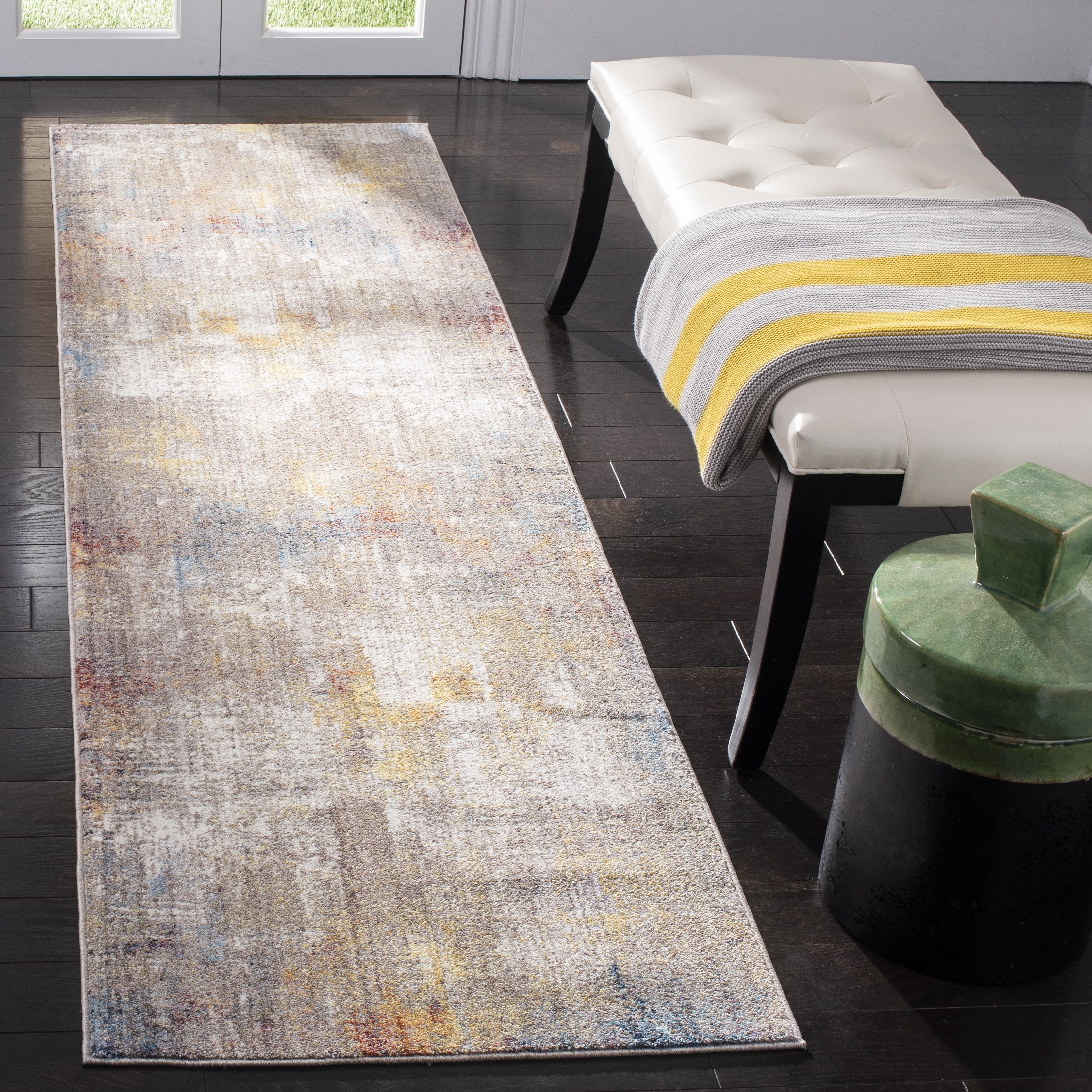 Arlo Home Woven Area Rug, MNY645A, Grey/Gold,  2' 3" X 8' - Image 1