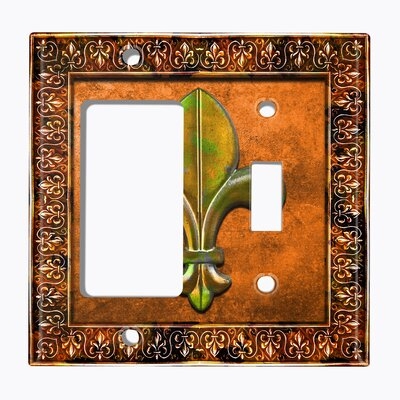 Metal Light Switch Plate Outlet Cover (Fleur De Lis Orange - Single Rocker Single Toggle) - Image 0