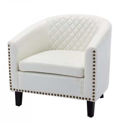 Brown Accent Barrel Chair Living Room Chair With Nailheads PU Leather - Image 0
