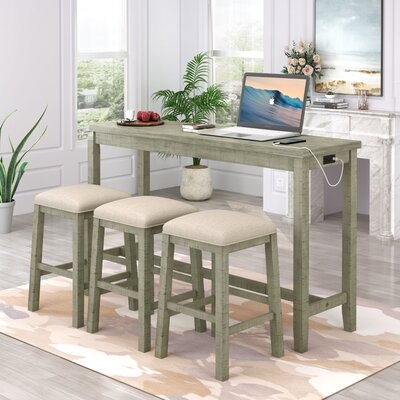 4 Pieces Counter Height Table With Fabric Padded Stools, With Socket - Image 0