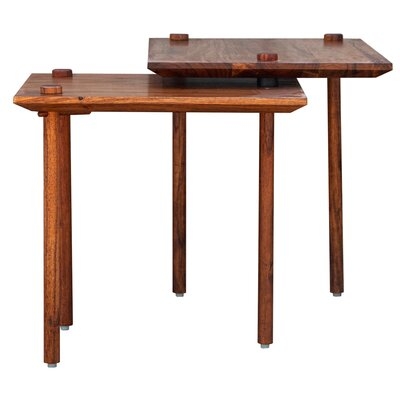 Solid Wood End Table With Pull Out Extension And Grain Details, Dark Brown - Image 0